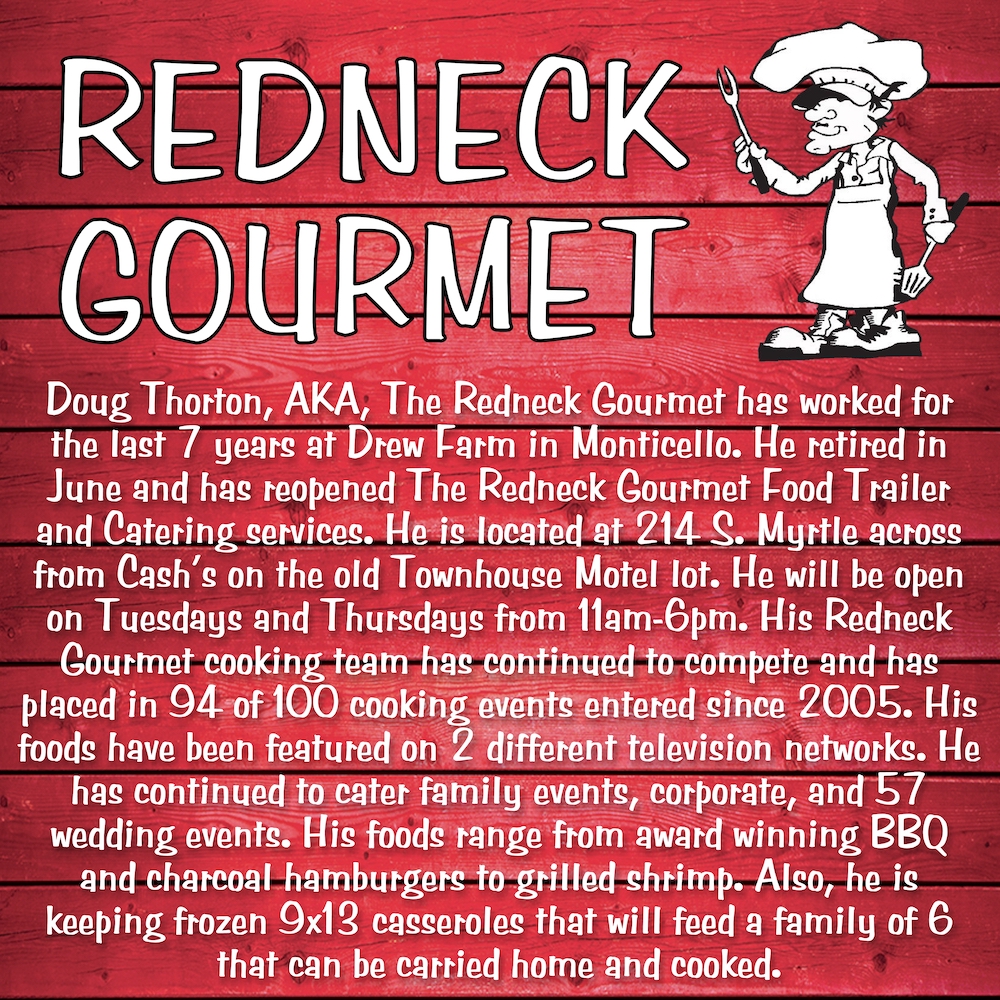 Redneck Gourmet Food Truck open Tuesdays and Thursdays