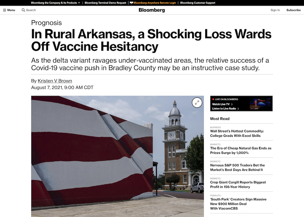 Bloomberg news covers story about Bradley County’s higher than average vaccination rate