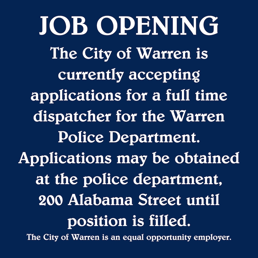 City of Warren accepting applications for full-time dispatcher