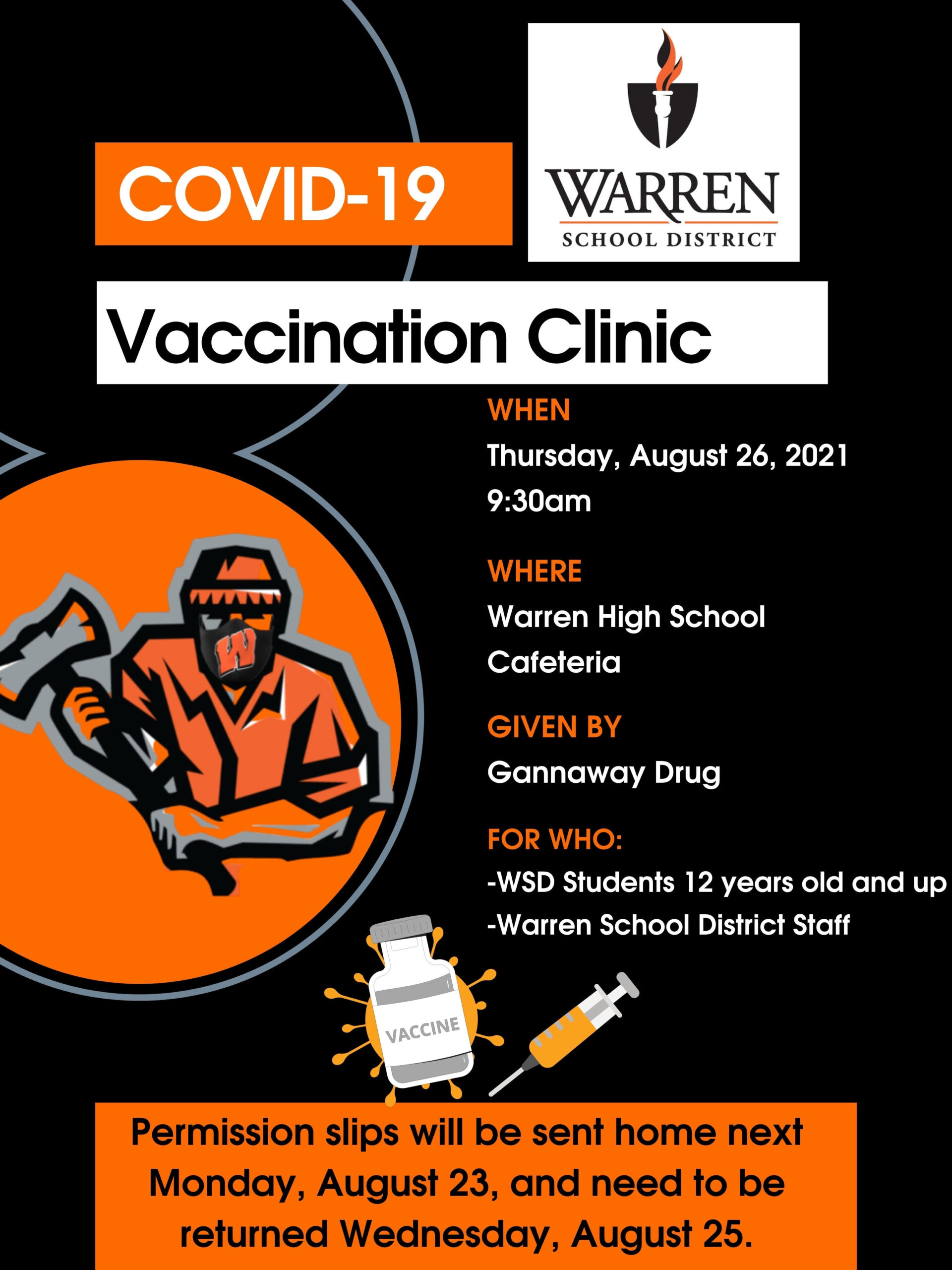 COVID vaccination clinic scheduled for August 26 for WSD eligible students and staff