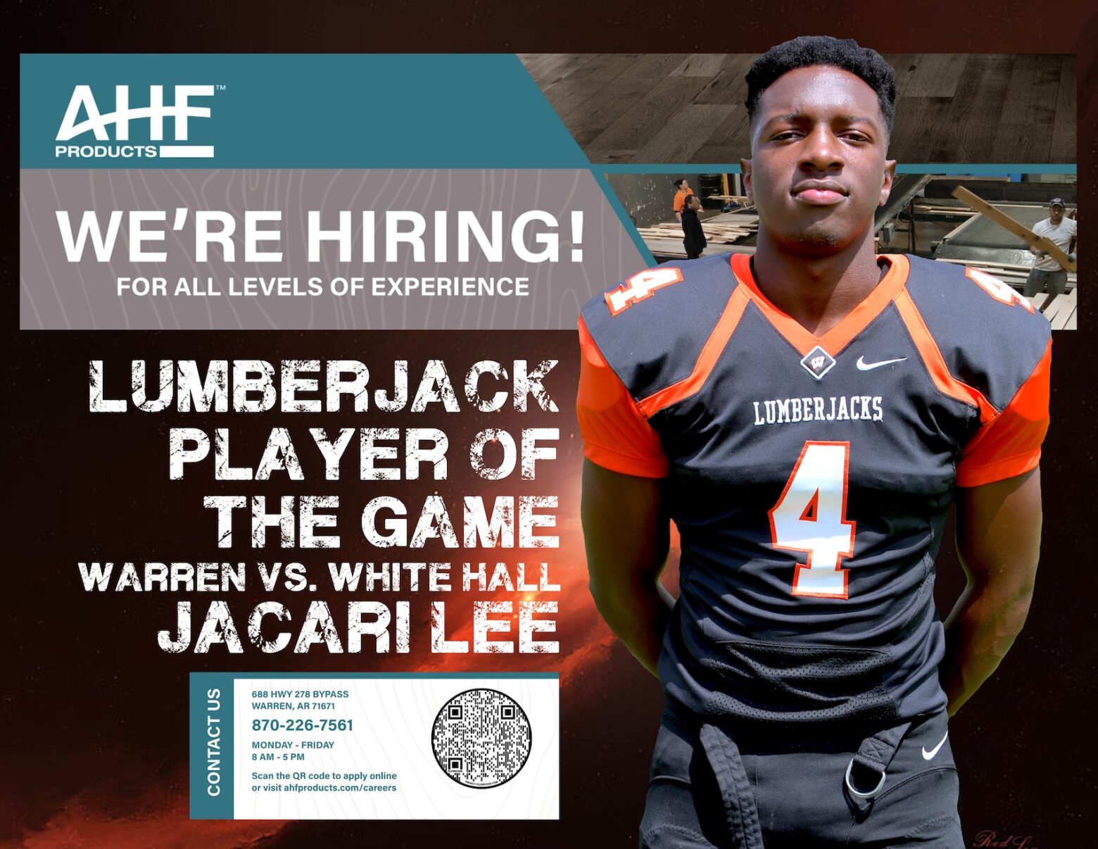 Jacari Lee named AHF Products Lumberjack Player of the Game for his performance in Warren’s season opener