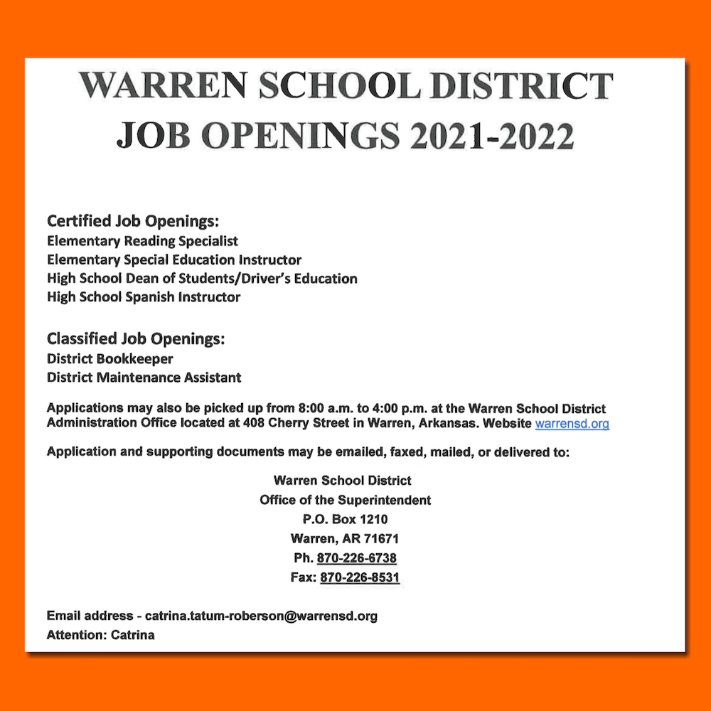 Warren School District Job Openings 2021-2022