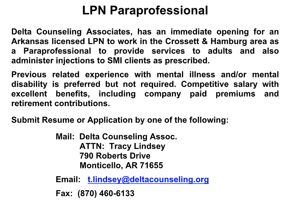 Job Opening-LPN Paraprofessional