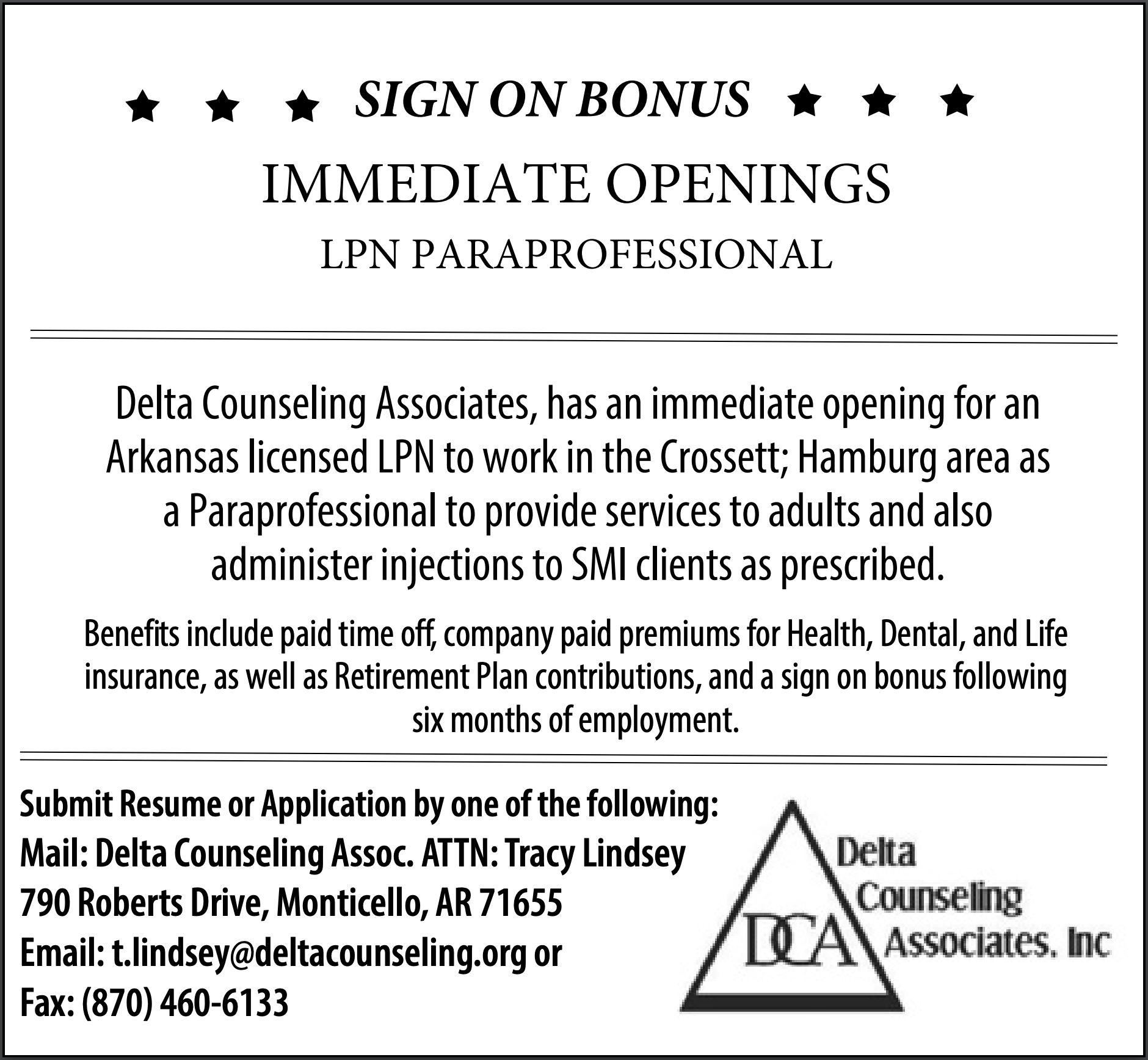 Sign On Bonus-Immediate Openings-LPN Paraprofessional