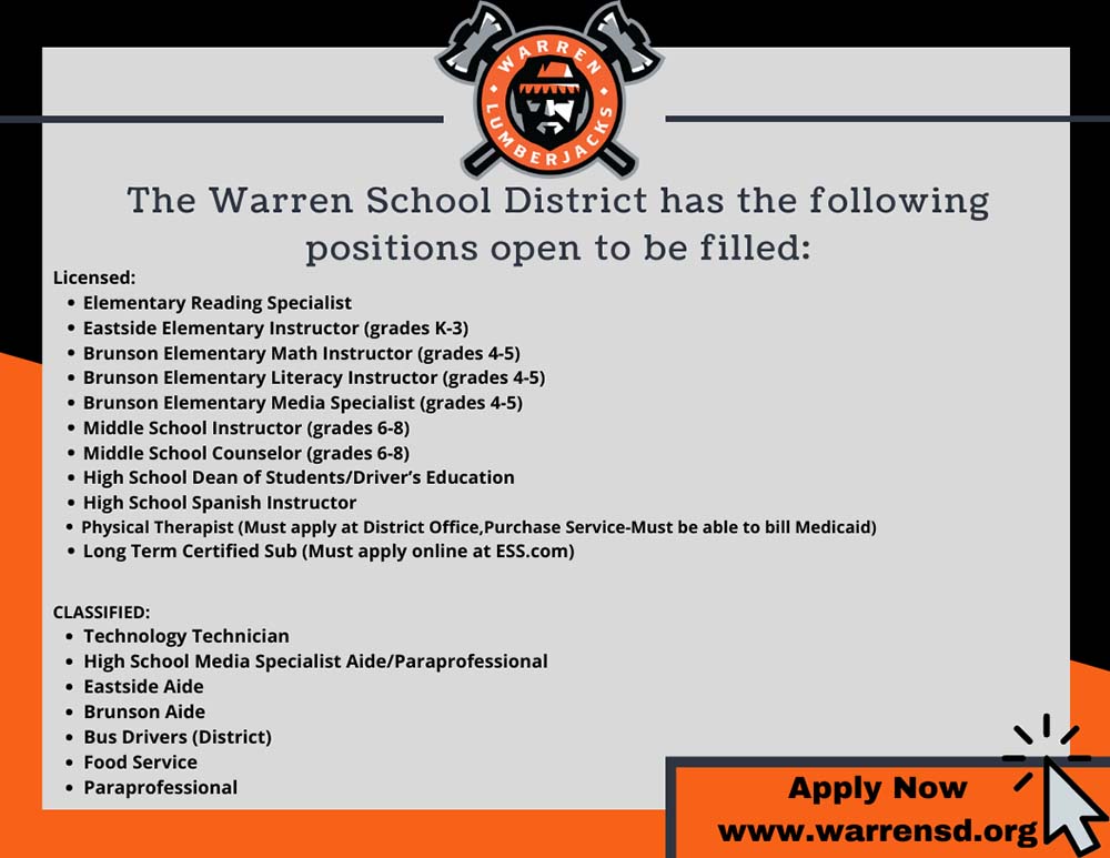 Warren School District Job Openings 2021-2022