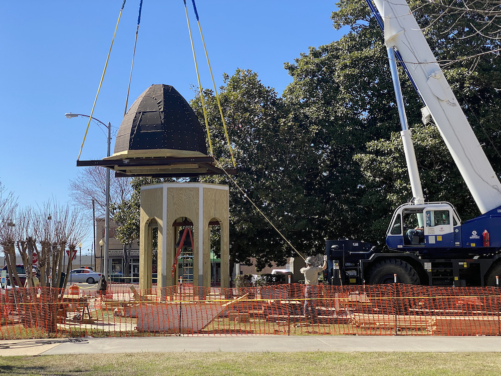 Watch the Bradley County Courthouse renovated roof and bell section assembly(video and photos)