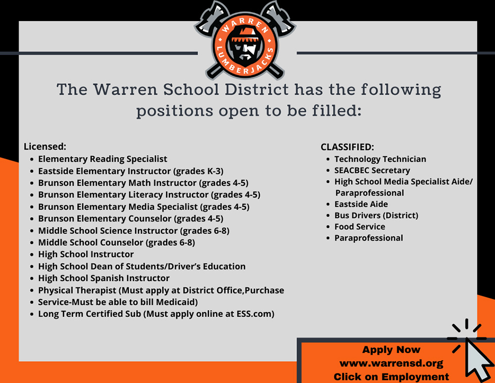 Warren School District Job Openings 2022
