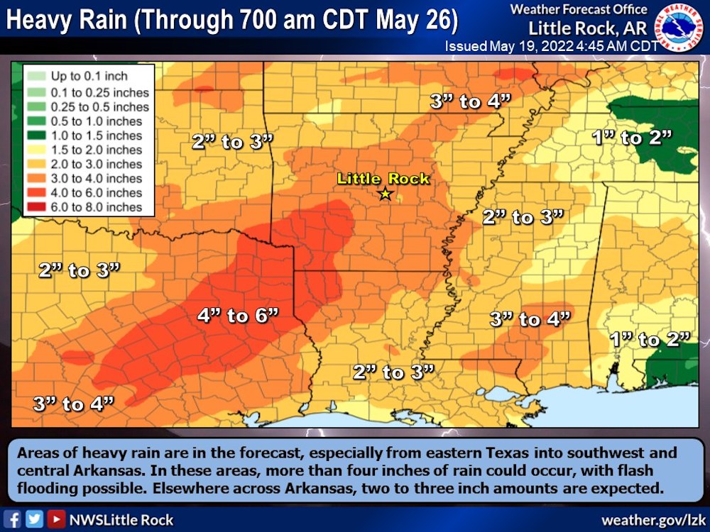 Three to four inches of rain could fall by next Thursday