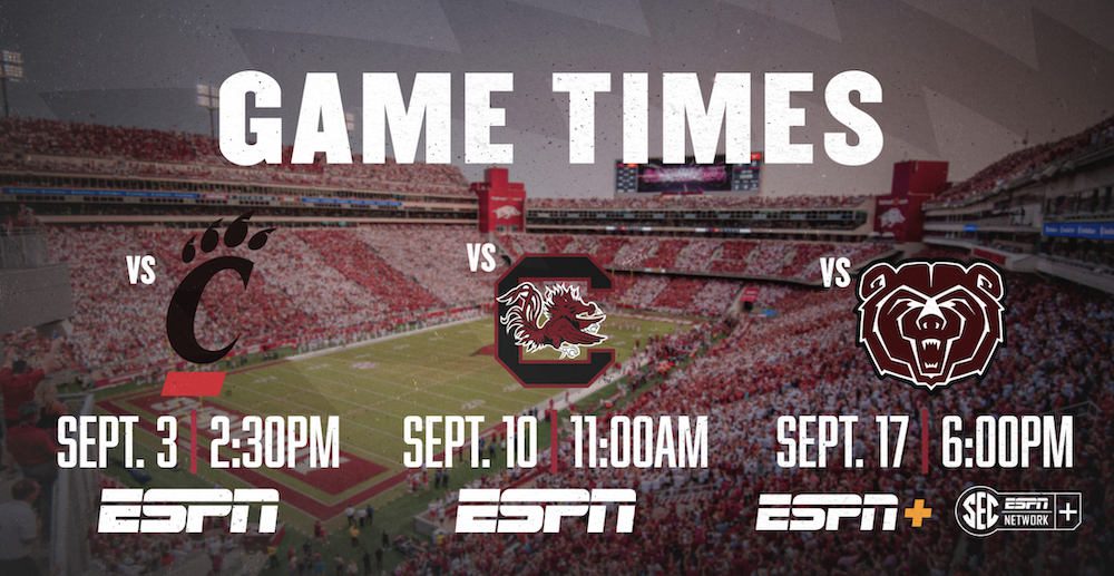 Game times set for first three Razorback Football games