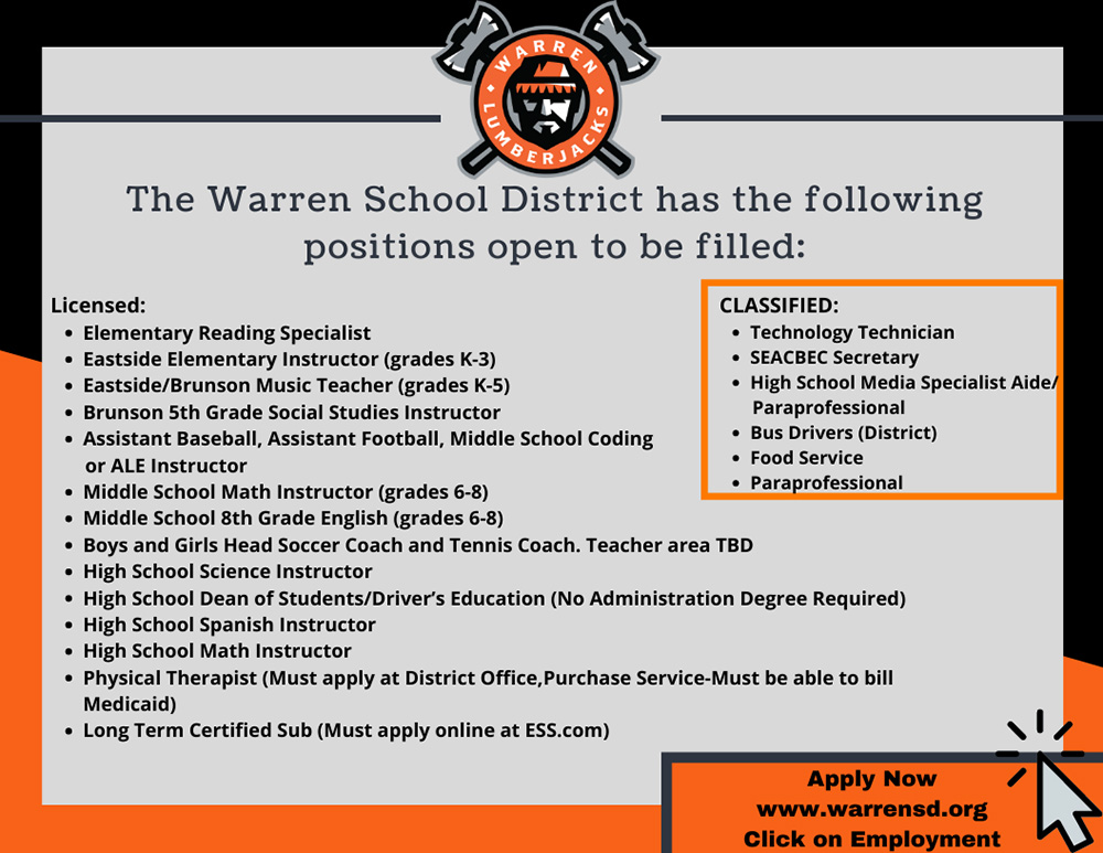 Warren School District Job Openings 2022