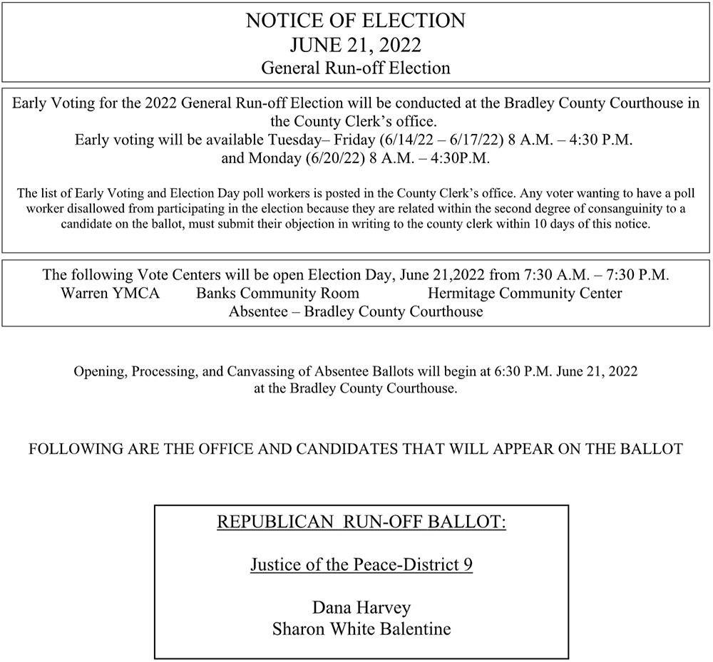 Notice of Election June 21, 2022