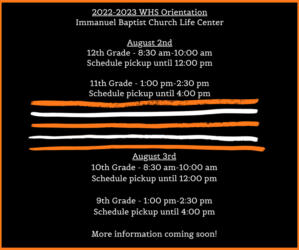 WHS orientation set for August 2 and 3