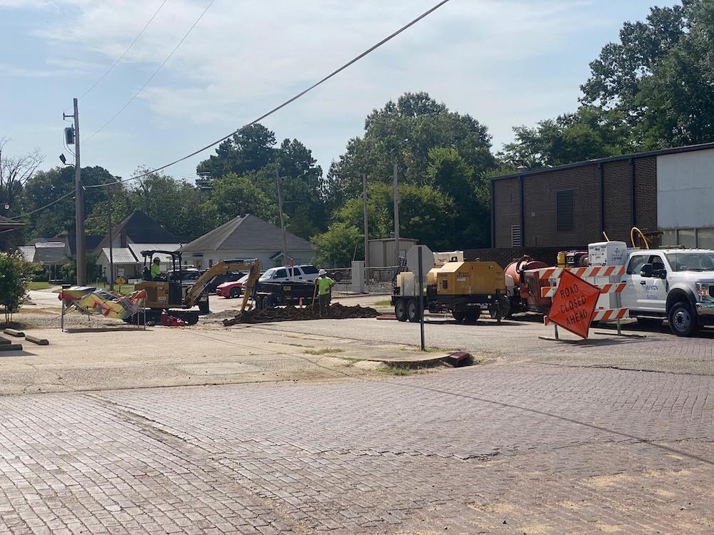 Road work being at the corner of Cedar and Chestnut Tuesday morning