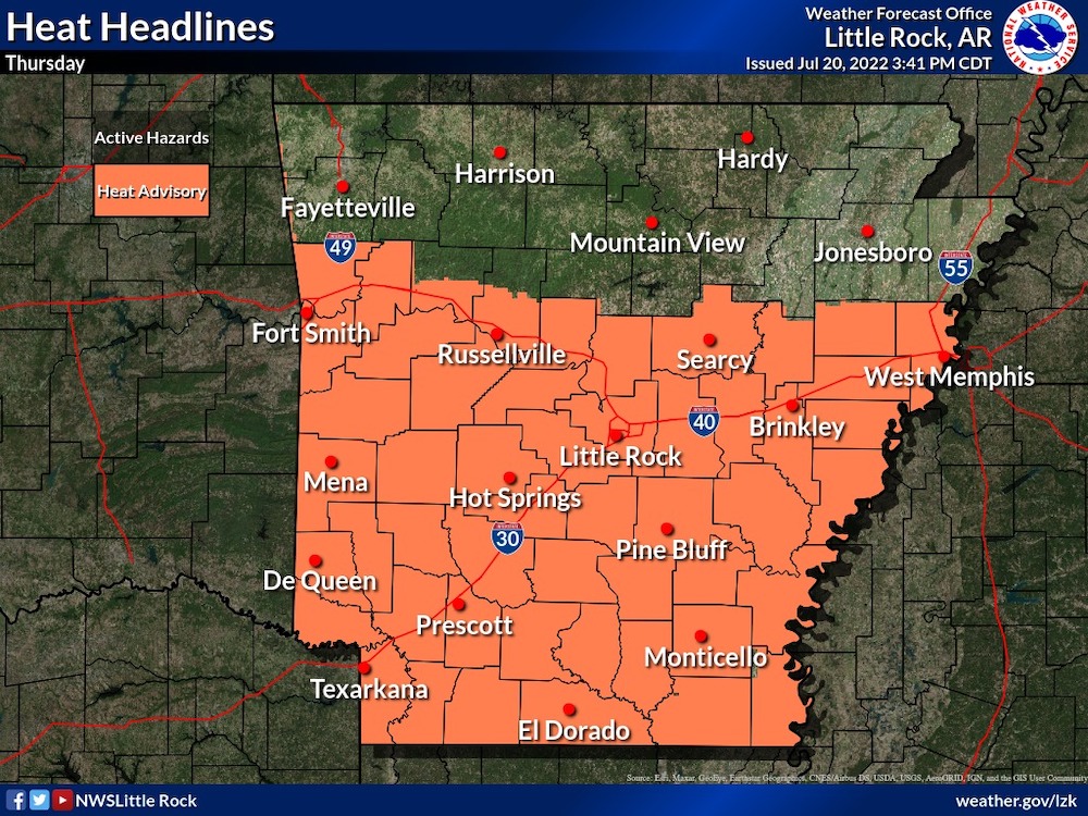 Heat indices down Thursday, but not enough to get South Arkansas out of a heat advisory