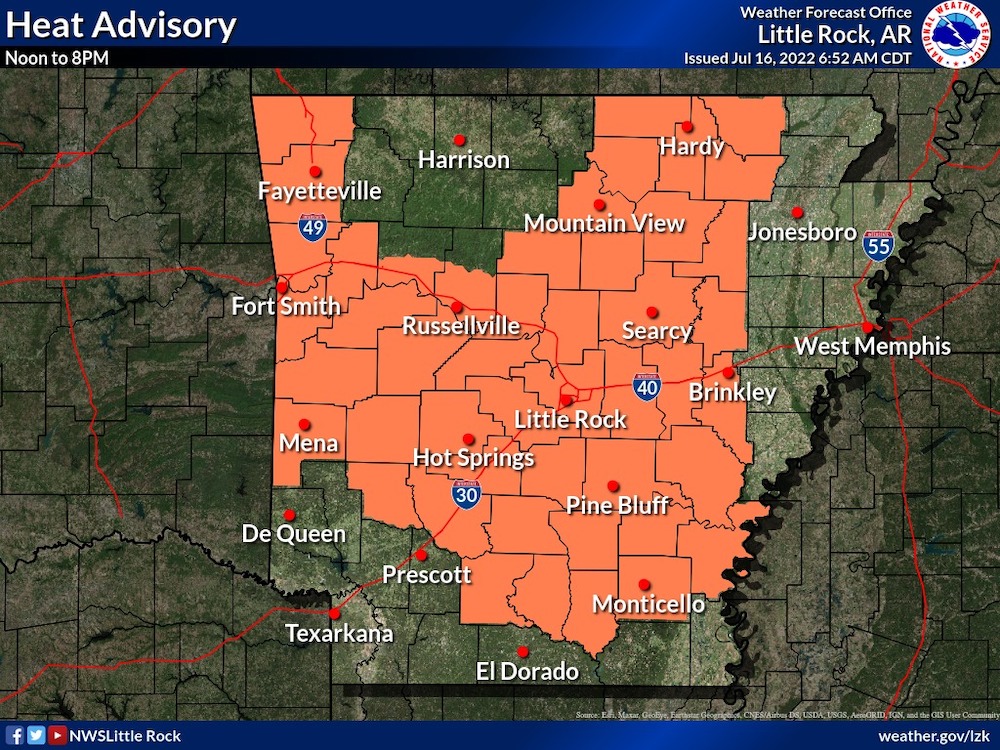 Heat advisory in effect Saturday for Bradley, Cleveland, Calhoun, and Drew Counties