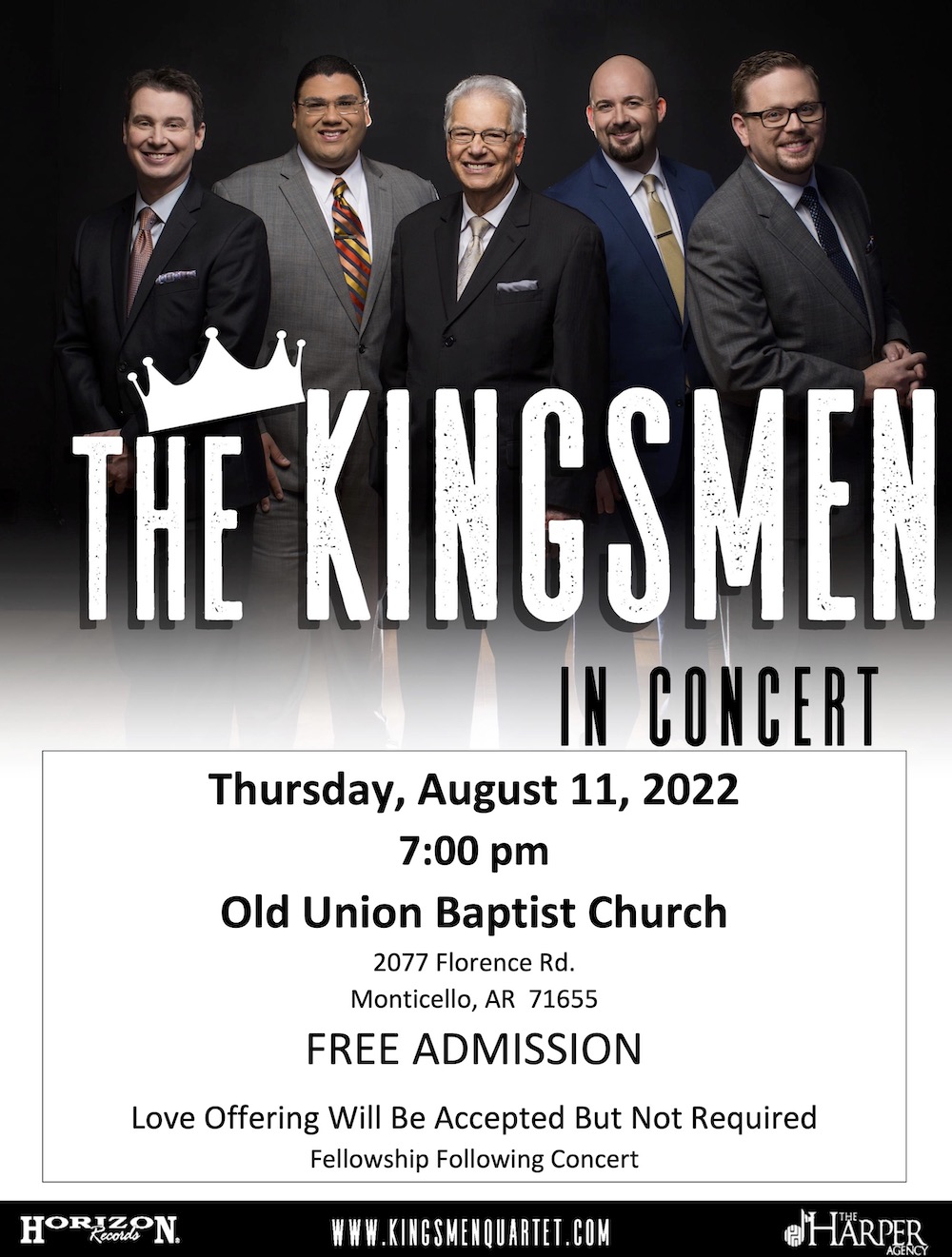 The Kingsmen to be in concert at Old Union Baptist Church August 11