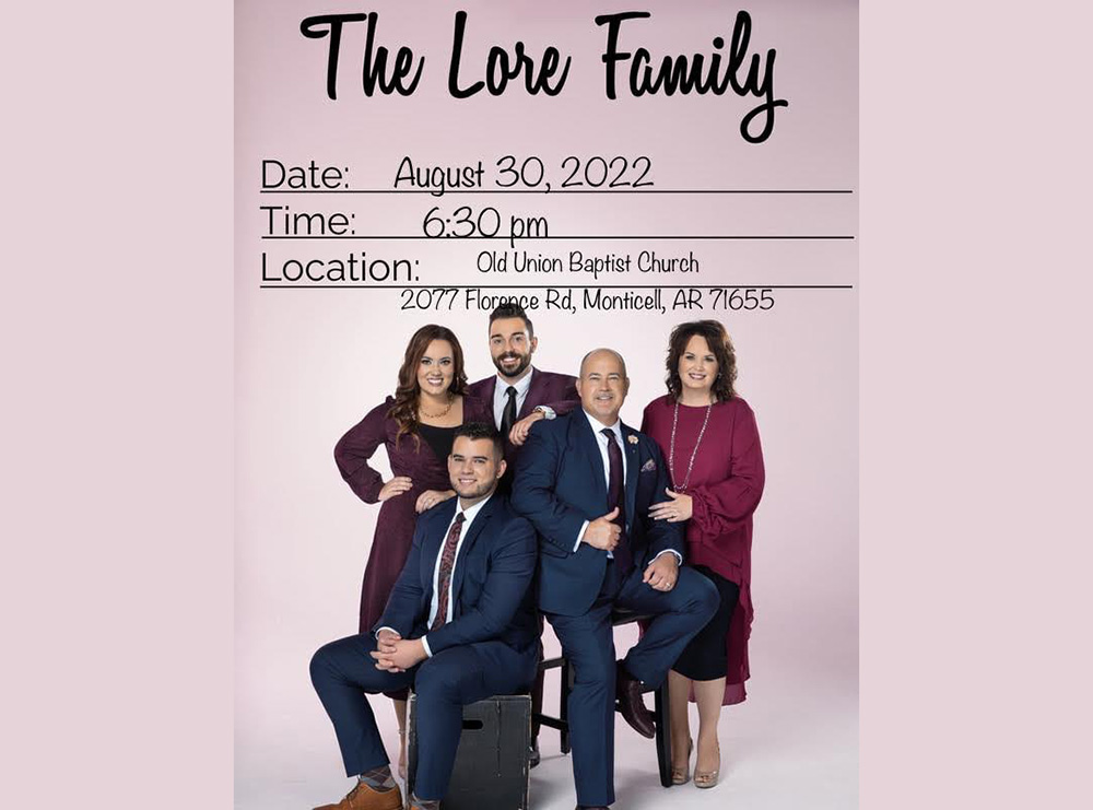 Lore Family to perform concert August 30 at Old Union Baptist Church in Monticello