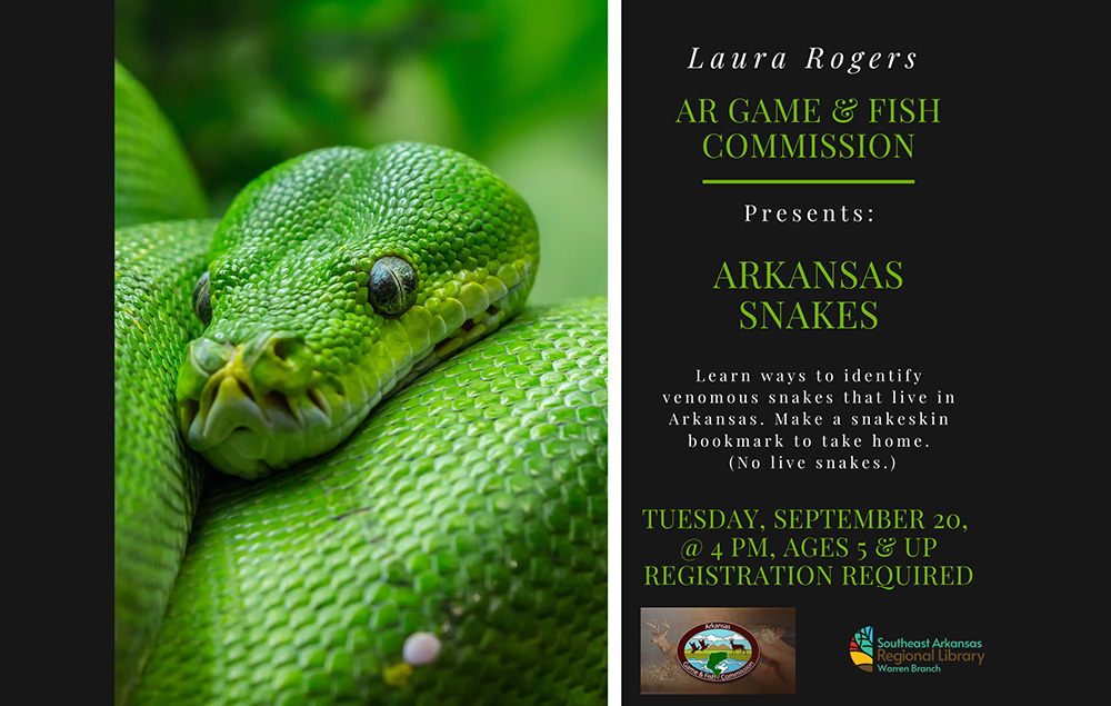 Arkansas Snakes program coming to the Warren Library in September