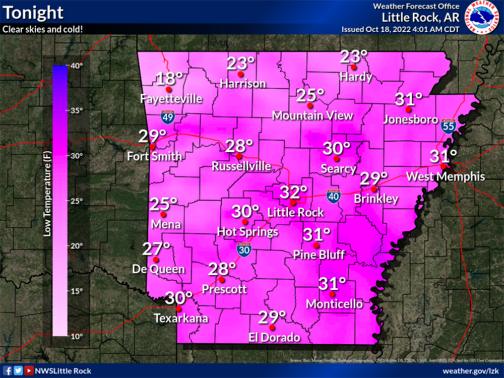 Temperatures expected to fall below freezing in South Arkansas Tuesday night