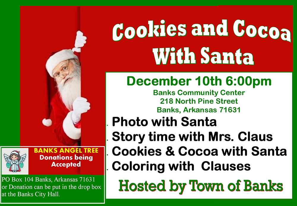 Have cookies and cocoa with Santa this weekend in Banks