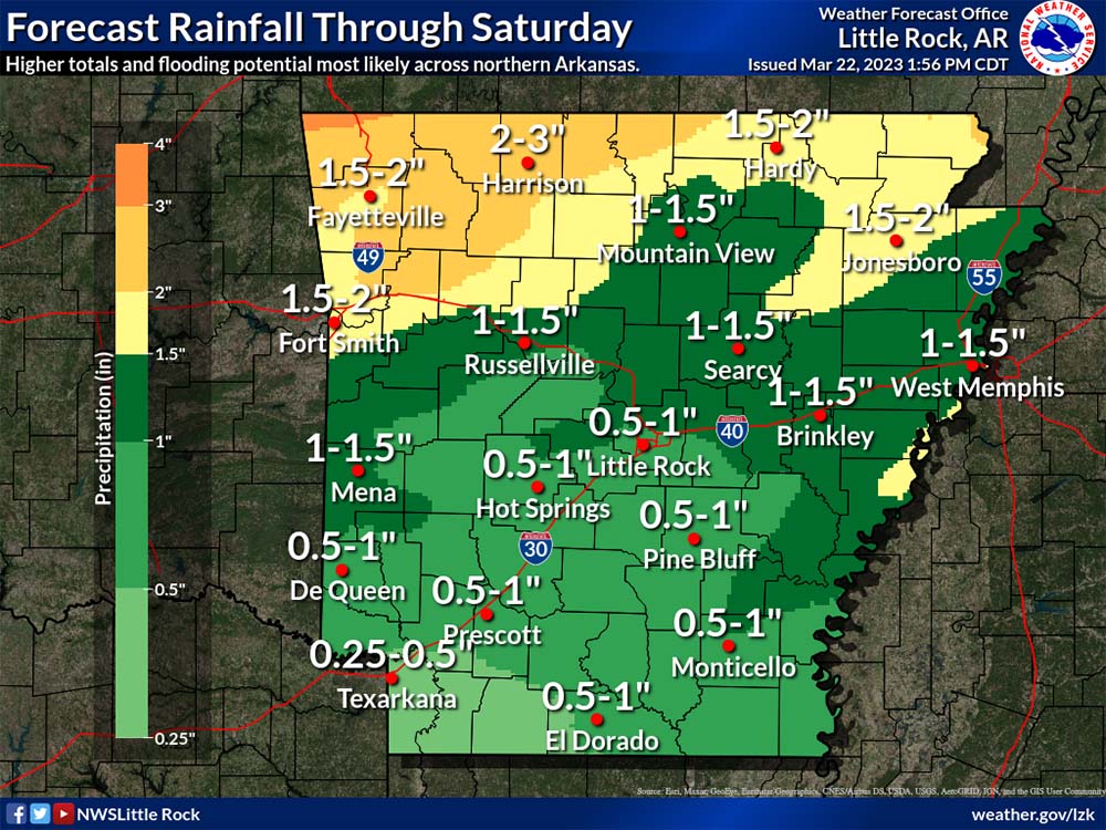 Up to an inch of rain expected through Saturday