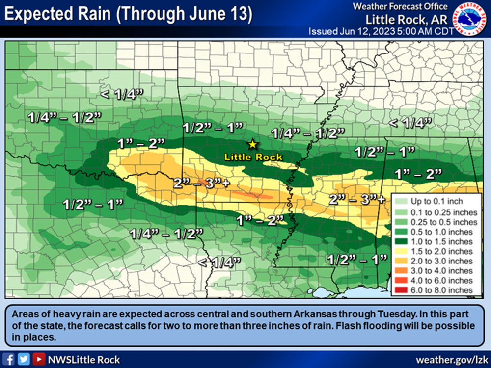 Rain on the way; parts of Bradley County could receive up to 3 inches through Tuesday