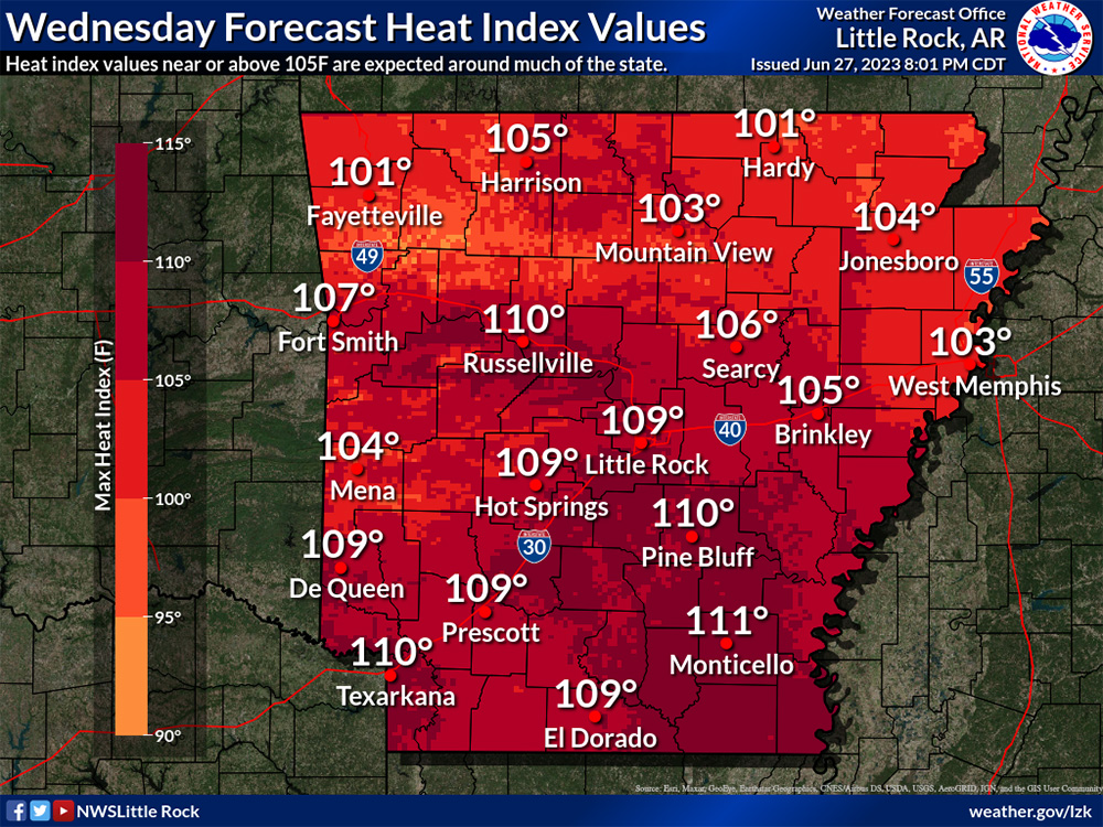 Dangerous heat again Wednesday