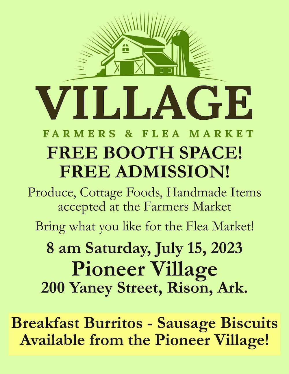 Rison’s Pioneer Village set to host Farmers & Flea Market