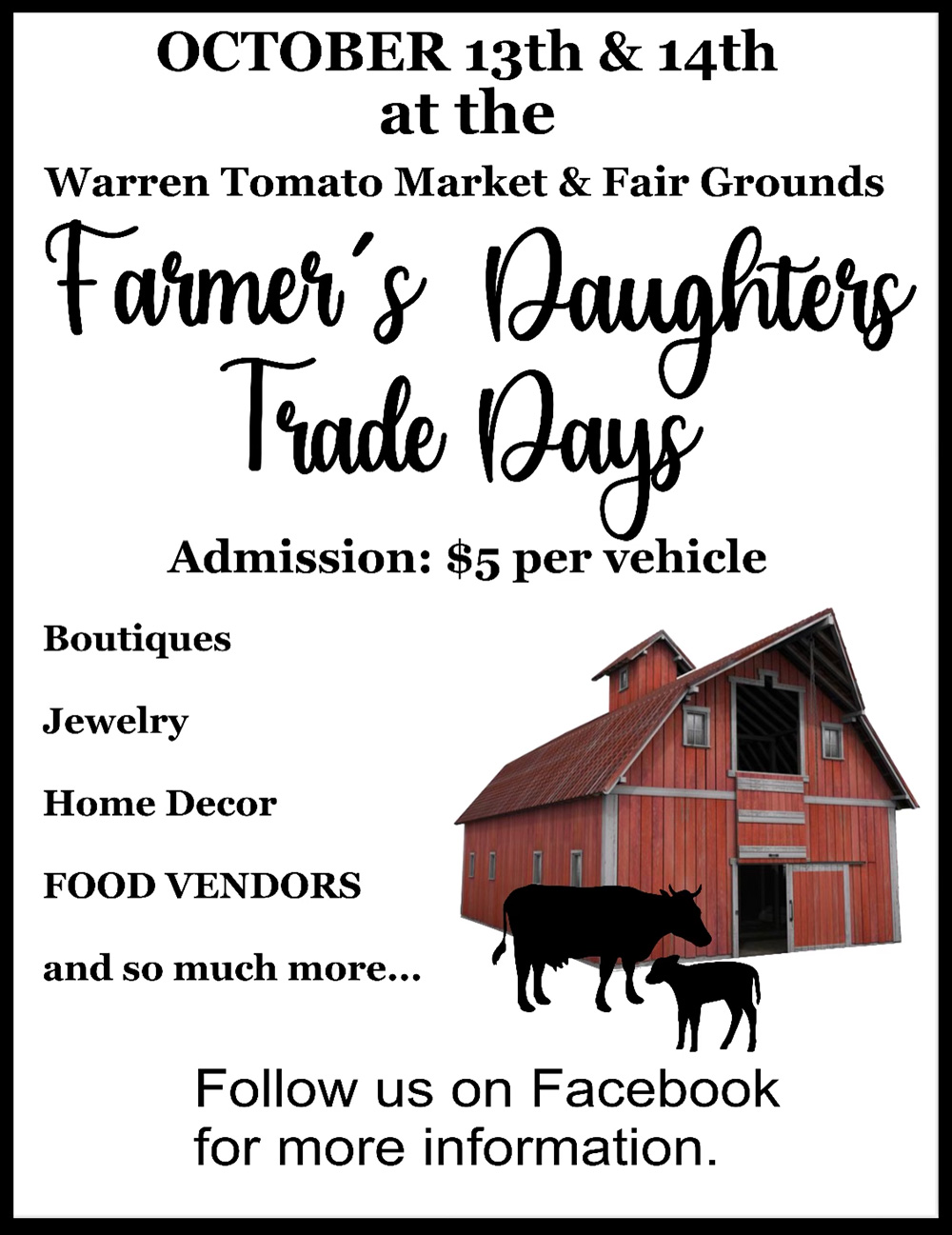 Farmer’s Daughters Trade Days coming October 13th and 14th