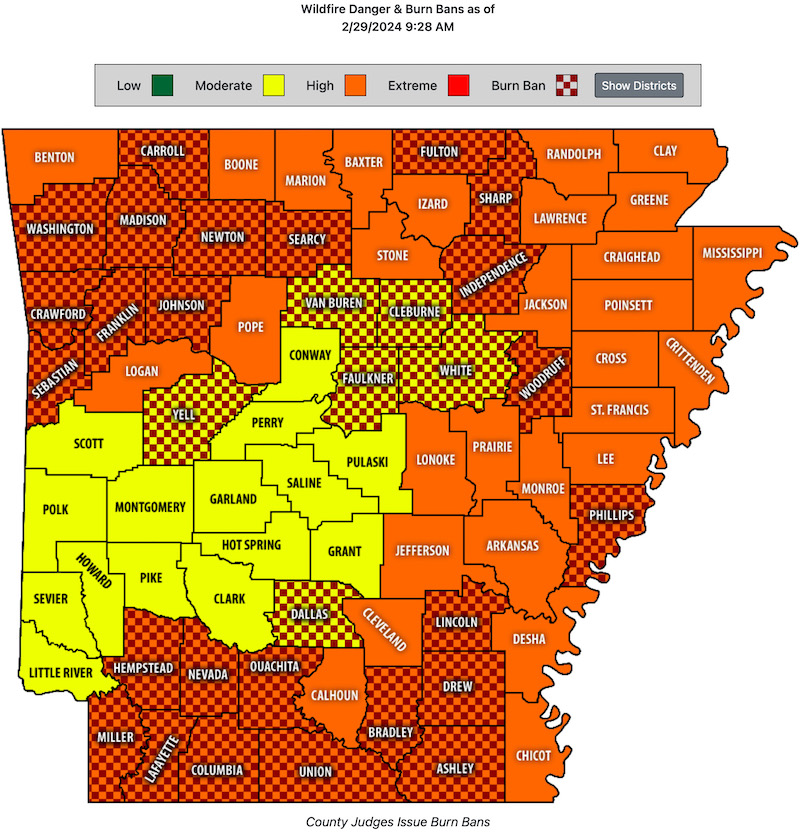 Wildfire risk high in Bradley County and much of South Arkansas