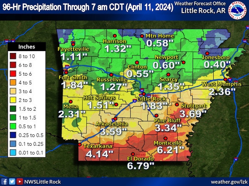 National Weather Services reports rainfall totals from the past few days