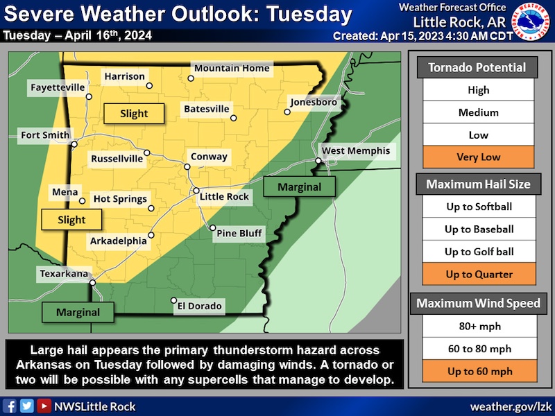 Marginal chance of severe weather Tuesday