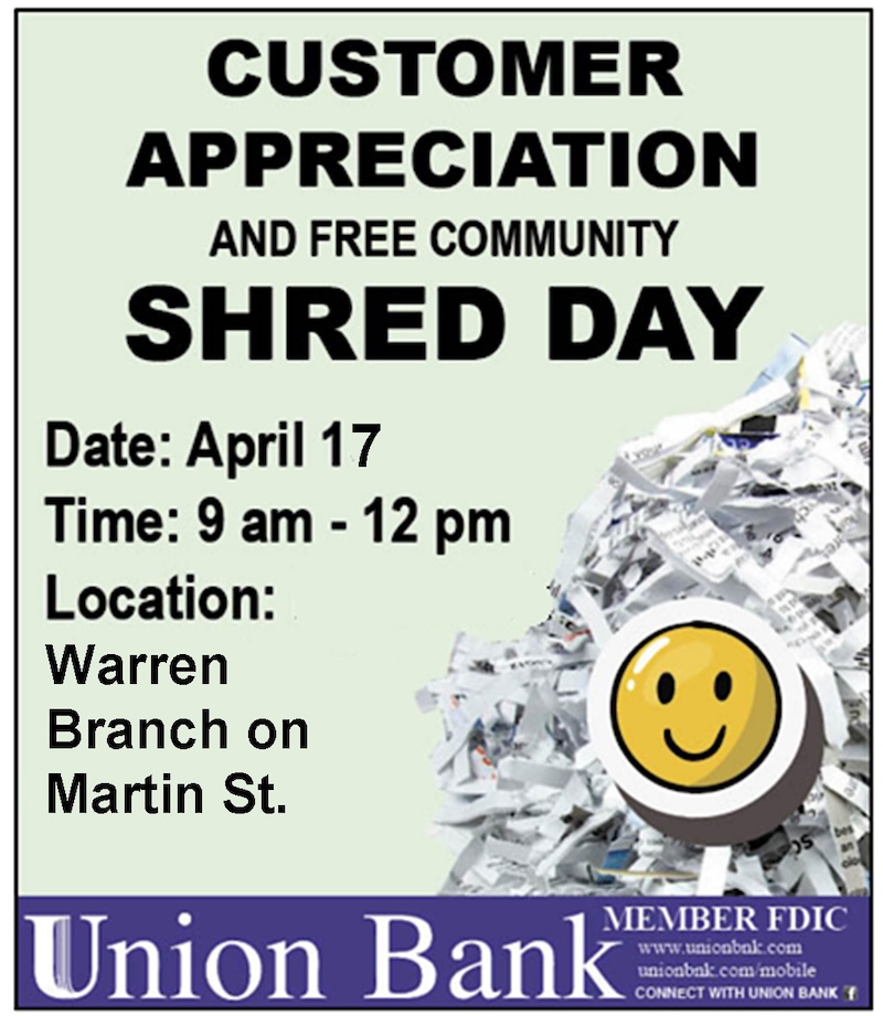 Union Bank hosting Shred Day event Wednesday